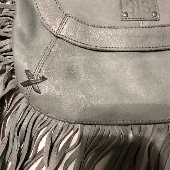 STS Blue- Gray Leather Fringe Crossbody Bag - Picture 3 of 5